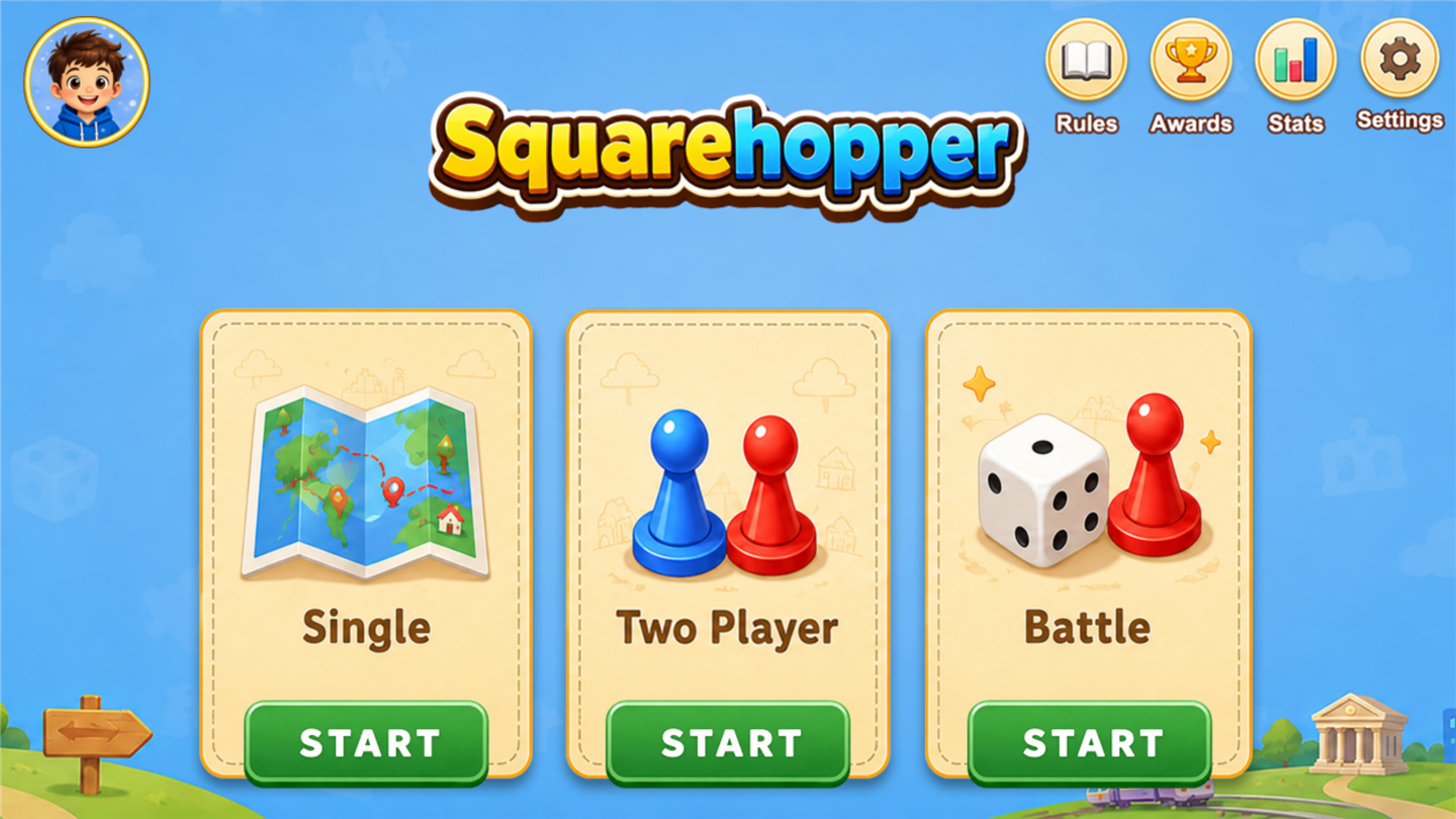 Squarehopper lobby with three game modes
